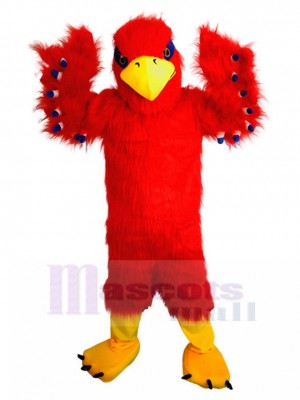 Langes Fell roter Adler Maskottchen Kostüm mit blauer Feder Tier