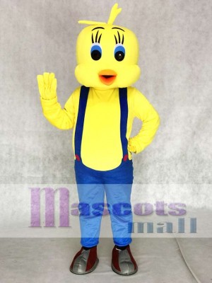 Tweety Looney Tunes Gelber Vogel Maskottchen Kostüme mit blauen Overalls