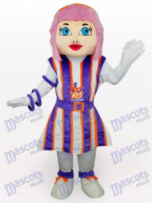 Lila Haar Mädchen Cartoon Adult Maskottchen Kostüm